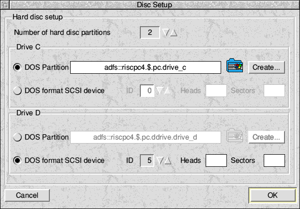 Disc Setup Configuration Window