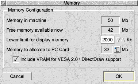 Memory Config Window.