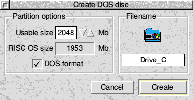 Create DOS Partition Window